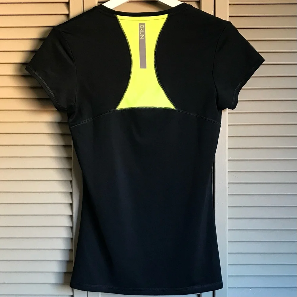Under armour black and neon yellow short sleeve active top